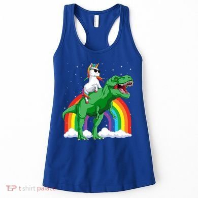 Unicorn Riding T Rex Dinosaur Rainbow Gift Women's Tank Top
