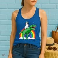 Unicorn Riding T Rex Dinosaur Rainbow Gift Women's Tank Top thumb 2