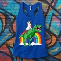 Unicorn Riding T Rex Dinosaur Rainbow Gift Women's Tank Top thumb 3