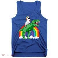 Unicorn Riding T Rex Dinosaur Rainbow Gift Tank Top thumb 0