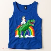 Unicorn Riding T Rex Dinosaur Rainbow Gift Tank Top thumb 2