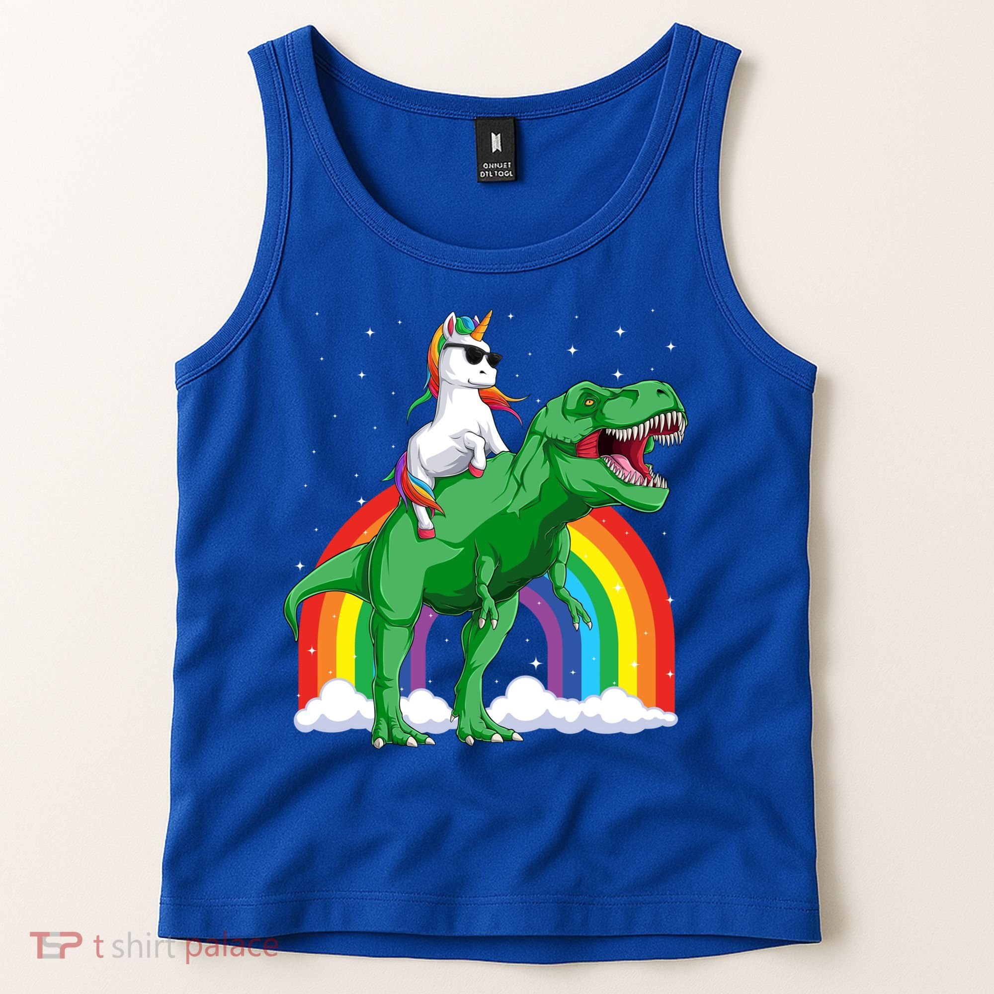 Unicorn Riding T Rex Dinosaur Rainbow Gift Tank Top