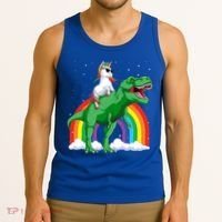 Unicorn Riding T Rex Dinosaur Rainbow Gift Tank Top thumb 3