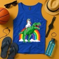 Unicorn Riding T Rex Dinosaur Rainbow Gift Tank Top thumb 4