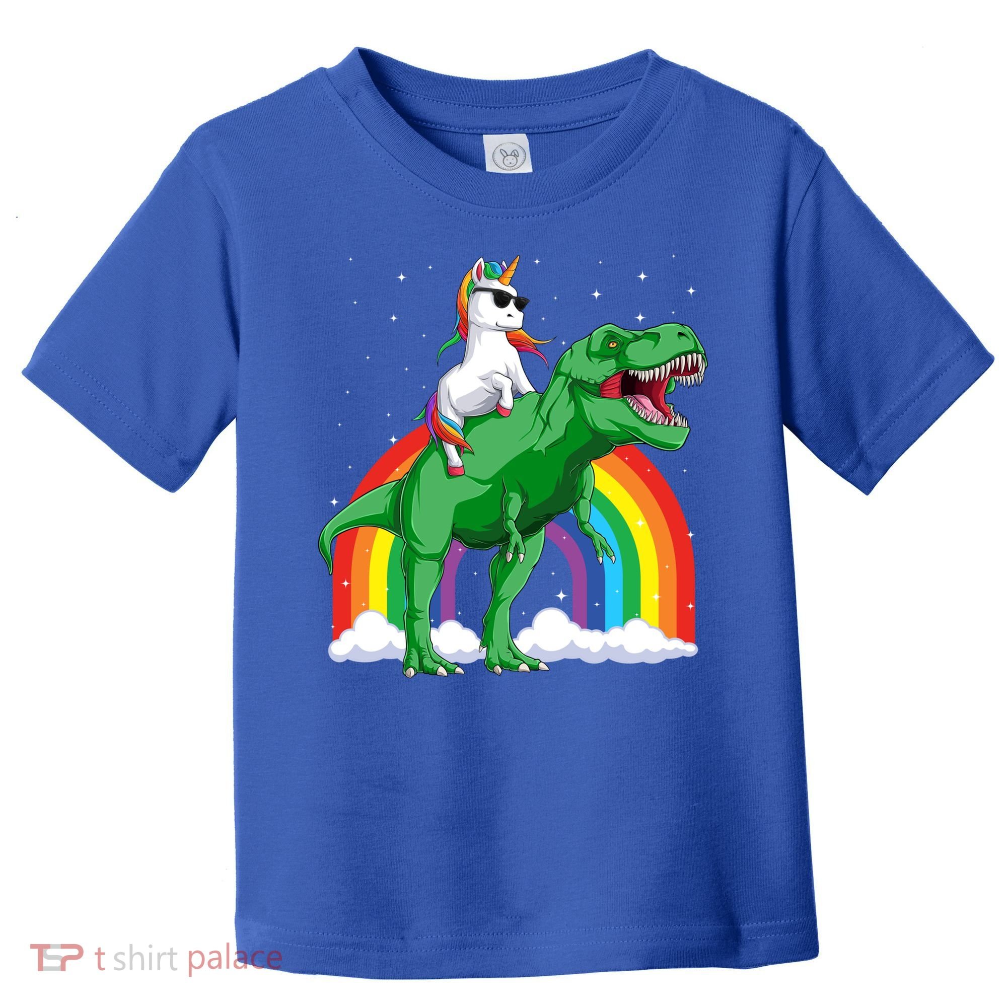 Unicorn Riding T Rex Dinosaur Rainbow Gift Toddler T-Shirt