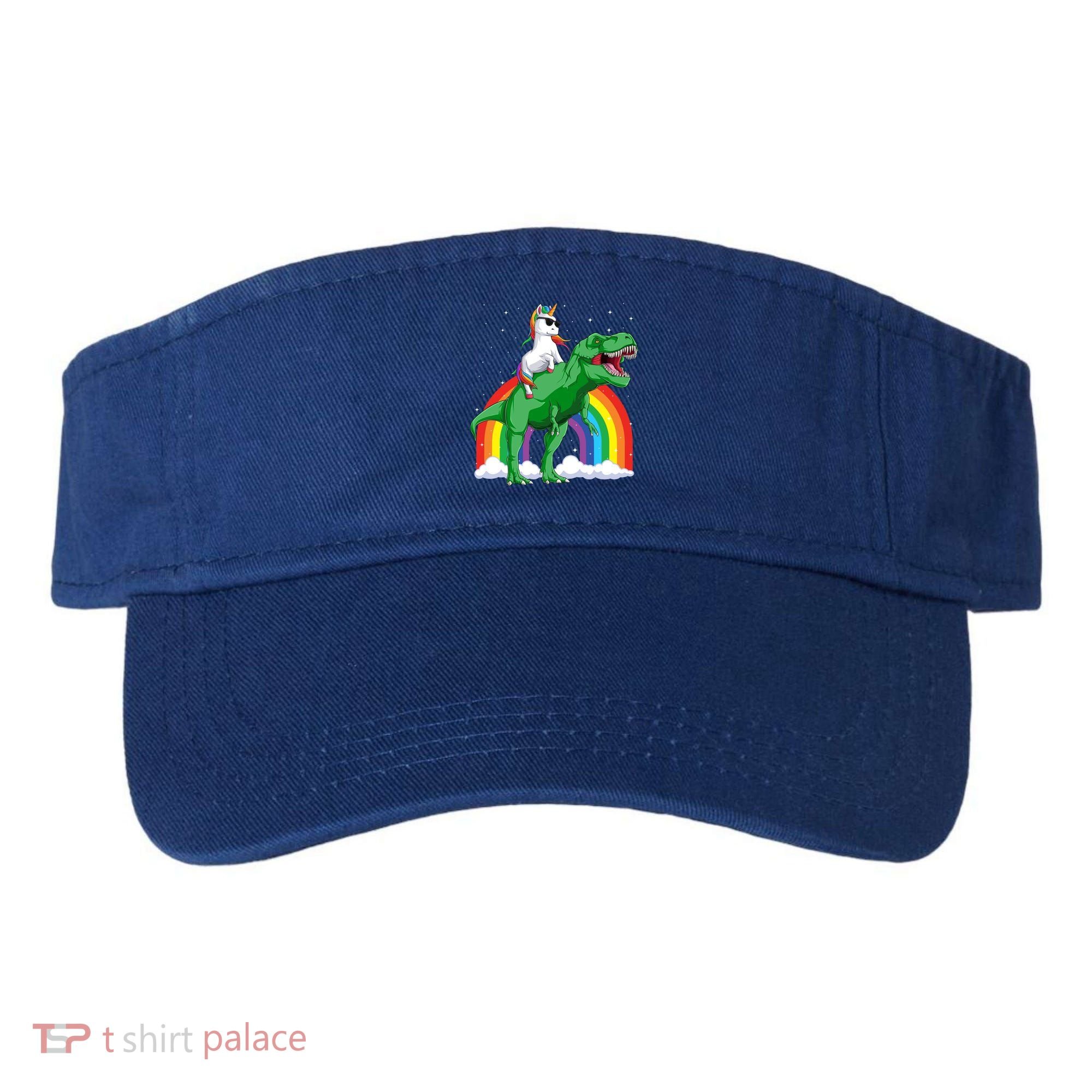 Unicorn Riding T Rex Dinosaur Rainbow Gift Visor