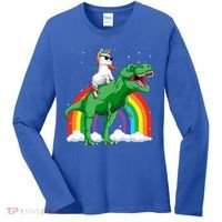 Unicorn Riding T Rex Dinosaur Rainbow Gift Women's Long Sleeve Shirt thumb 0