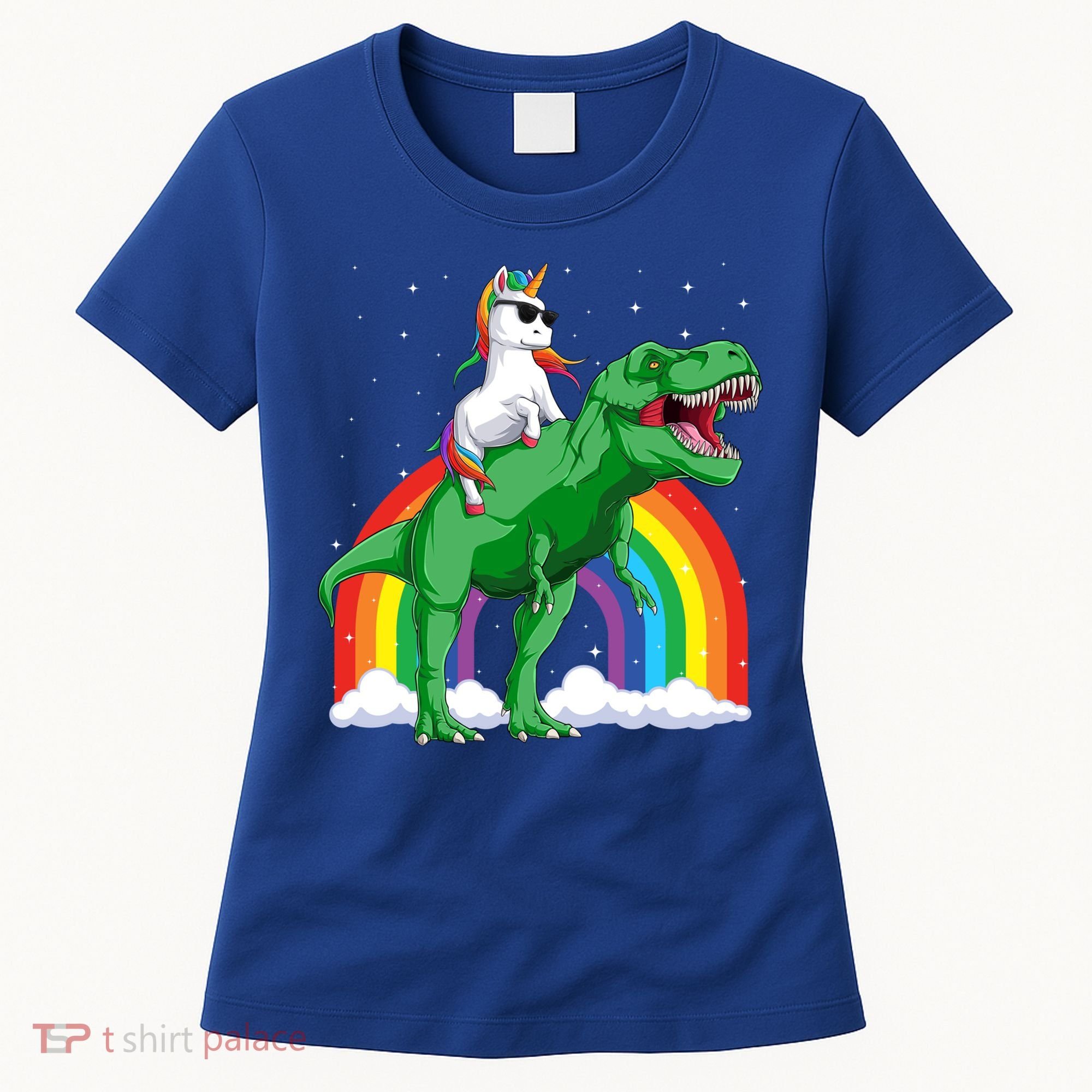 Unicorn Riding T Rex Dinosaur Rainbow Gift Women's T-Shirt