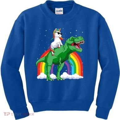 Unicorn Riding T Rex Dinosaur Rainbow Gift Kids Sweatshirt