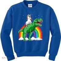 Unicorn Riding T Rex Dinosaur Rainbow Gift Kids Sweatshirt thumb 0