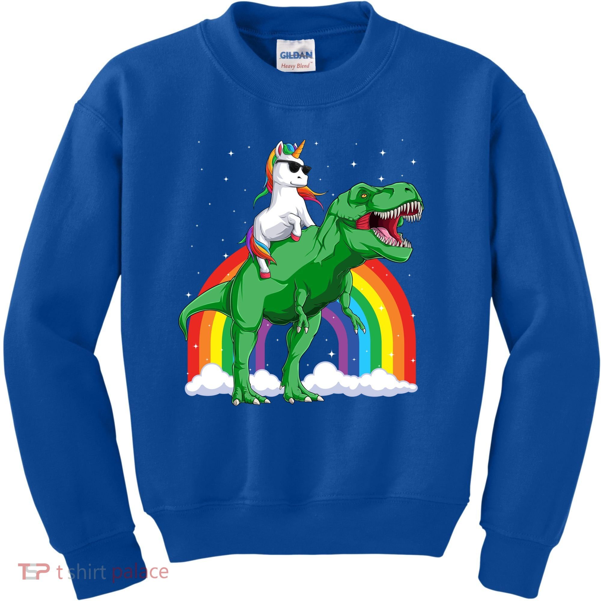 Unicorn Riding T Rex Dinosaur Rainbow Gift Kids Sweatshirt