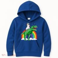 Unicorn Riding T Rex Dinosaur Rainbow Gift Kids Hoodie thumb 0