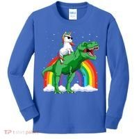 Unicorn Riding T Rex Dinosaur Rainbow Gift Kids Long Sleeve Shirt thumb 0