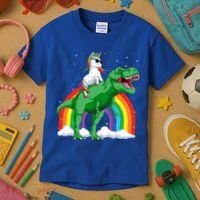 Unicorn Riding T Rex Dinosaur Rainbow Gift Kids T-Shirt thumb 3