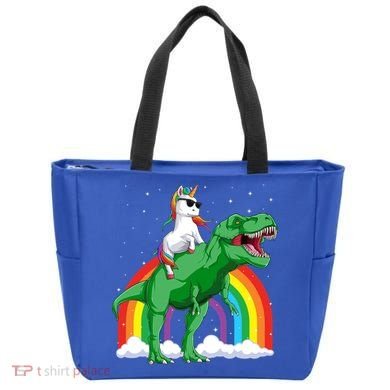 Unicorn Riding T Rex Dinosaur Rainbow Gift Tote Bag