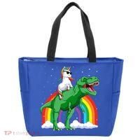 Unicorn Riding T Rex Dinosaur Rainbow Gift Tote Bag thumb 0