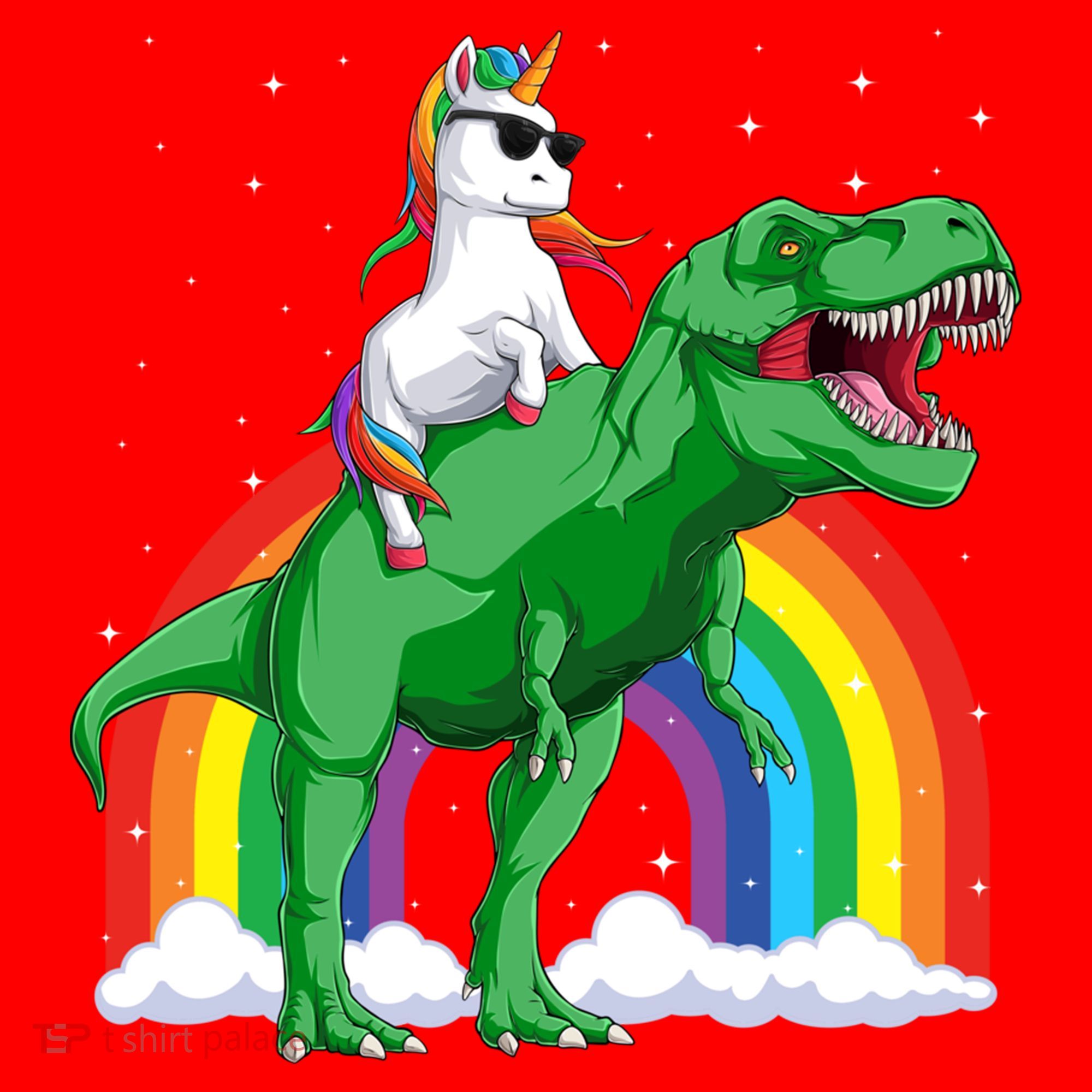 Unicorn Riding T Rex Dinosaur Rainbow Gift Santa Hat