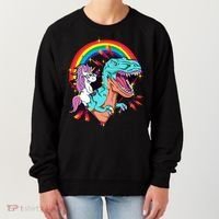 Unicorn Riding T Rex Rainbow Synthwave Dinosaur Gift Women's Sweatshirt thumb 0