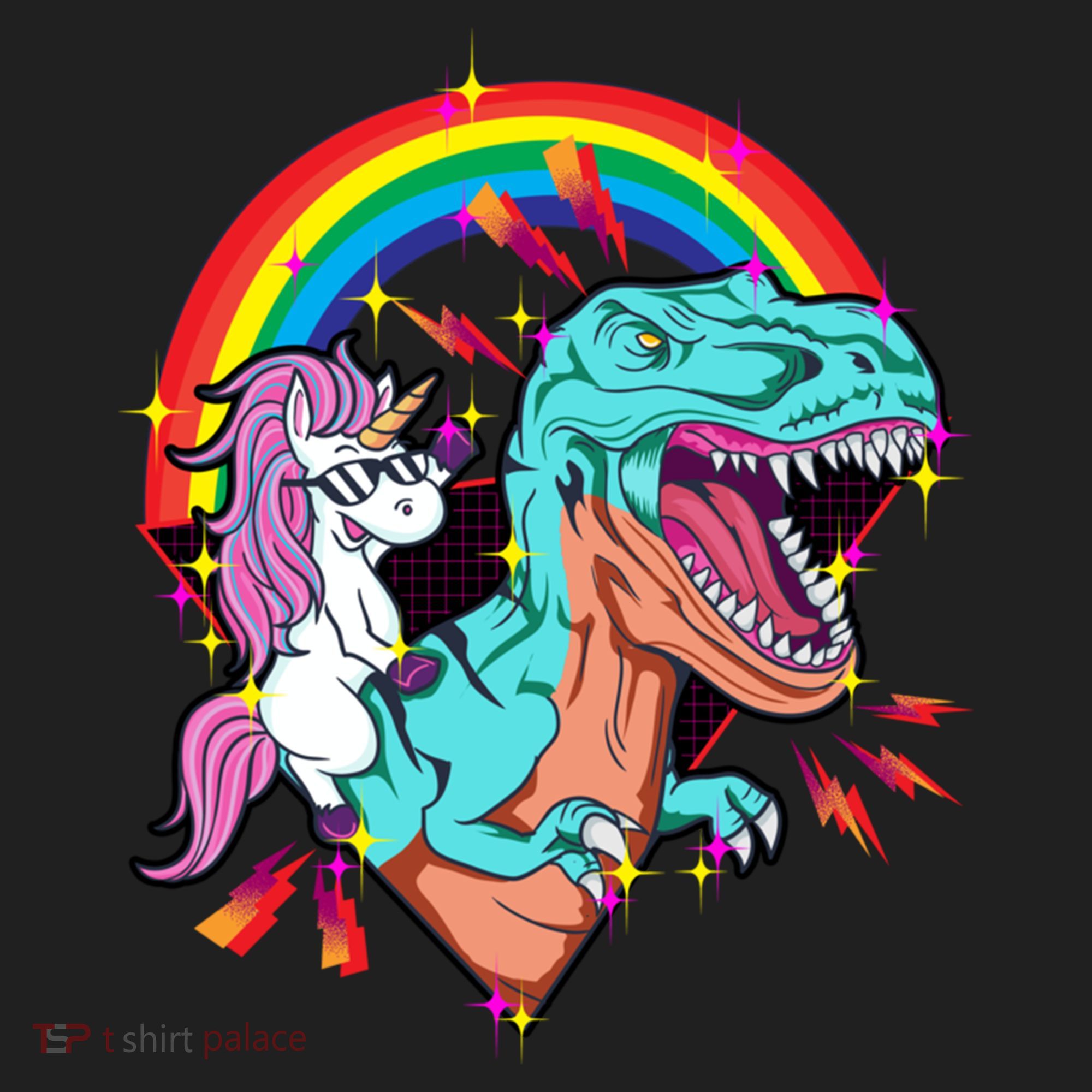 Unicorn Riding T Rex Rainbow Synthwave Dinosaur Gift Women's Sweatshirt