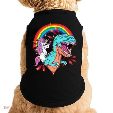 Unicorn Riding T Rex Rainbow Synthwave Dinosaur Gift Doggie Tank