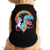 Unicorn Riding T Rex Rainbow Synthwave Dinosaur Gift Doggie Tank thumb 0