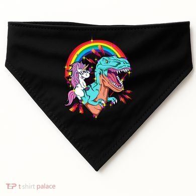 Unicorn Riding T Rex Rainbow Synthwave Dinosaur Gift USA-Made Doggie Bandana