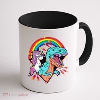 Unicorn Riding T Rex Rainbow Synthwave Dinosaur Gift Coffee Mug thumb 1