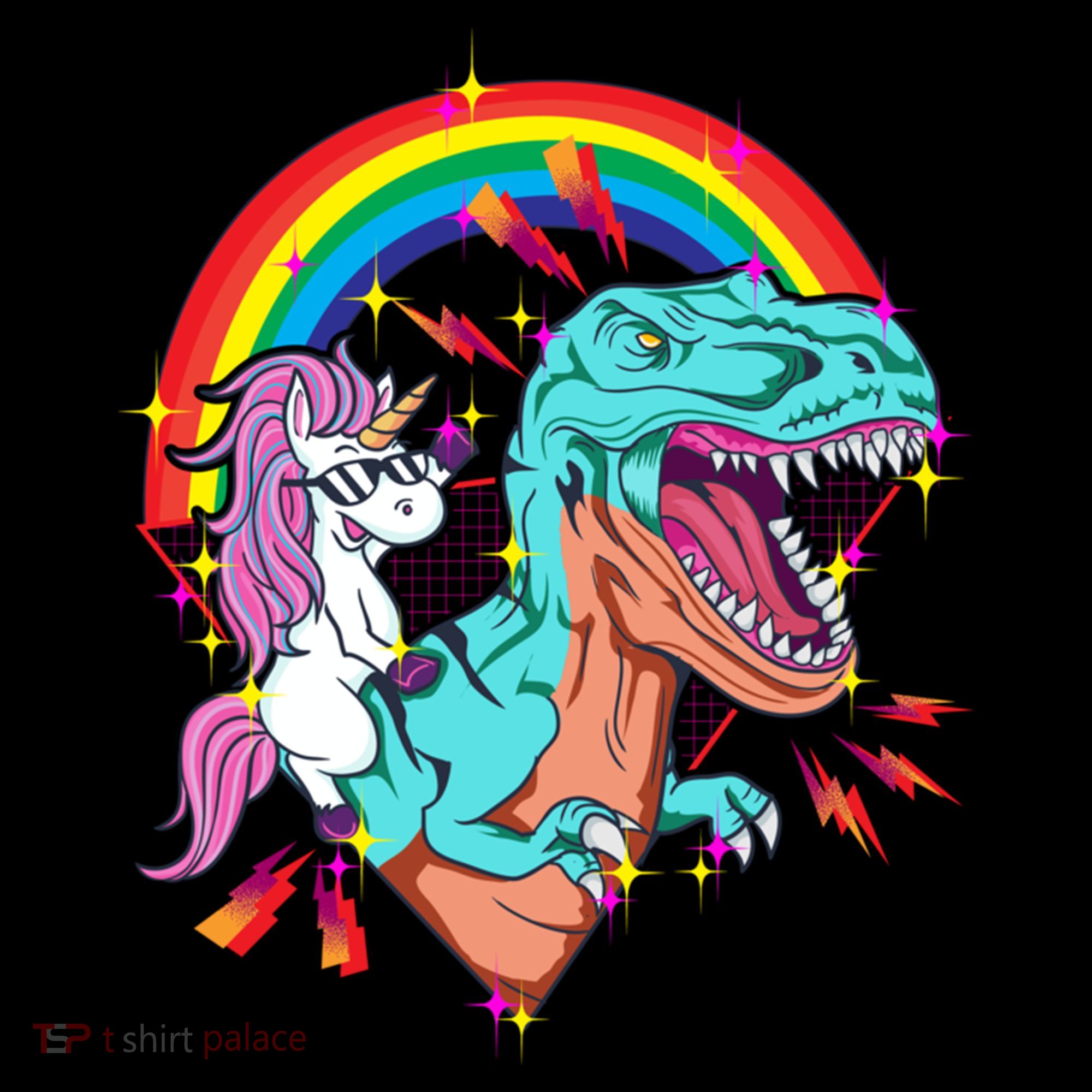 Unicorn Riding T Rex Rainbow Synthwave Dinosaur Gift Coffee Mug
