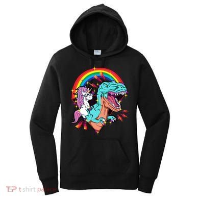 Unicorn Riding T Rex Rainbow Synthwave Dinosaur Gift Women's Hoodie