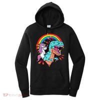 Unicorn Riding T Rex Rainbow Synthwave Dinosaur Gift Women's Hoodie thumb 0