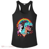 Unicorn Riding T Rex Rainbow Synthwave Dinosaur Gift Ladies PosiCharge Competitor Racerback Tank thumb 0