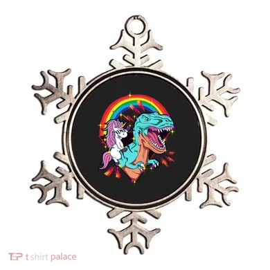 Unicorn Riding T Rex Rainbow Synthwave Dinosaur Gift Ornament