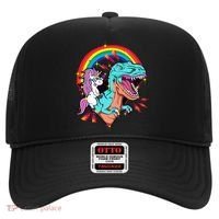 Unicorn Riding T Rex Rainbow Synthwave Dinosaur Gift Hat thumb 0