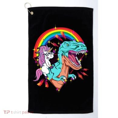 Unicorn Riding T Rex Rainbow Synthwave Dinosaur Gift Golf Towel
