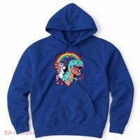 Unicorn Riding T Rex Rainbow Synthwave Dinosaur Gift Hoodie thumb 0
