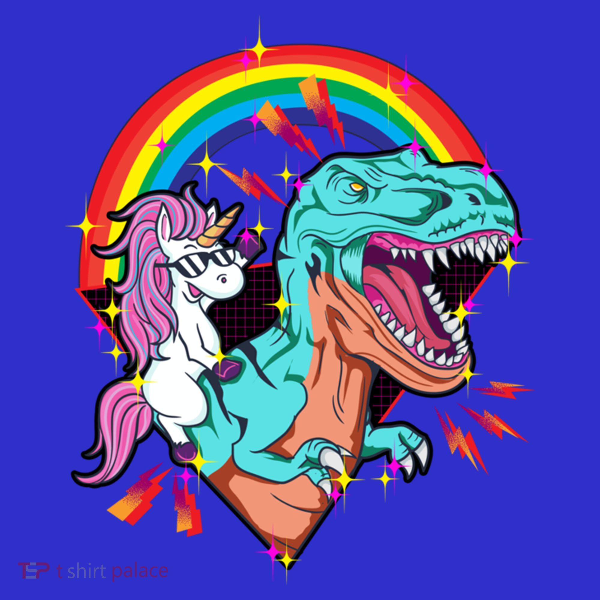 Unicorn Riding T Rex Rainbow Synthwave Dinosaur Gift Long Sleeve Shirt