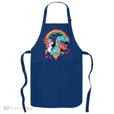 Unicorn Riding T Rex Rainbow Synthwave Dinosaur Gift Apron