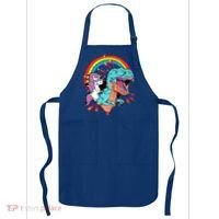 Unicorn Riding T Rex Rainbow Synthwave Dinosaur Gift Apron thumb 0