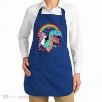 Unicorn Riding T Rex Rainbow Synthwave Dinosaur Gift Apron thumb 2