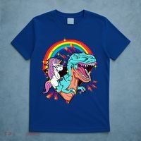 Unicorn Riding T Rex Rainbow Synthwave Dinosaur Gift T-Shirt thumb 5
