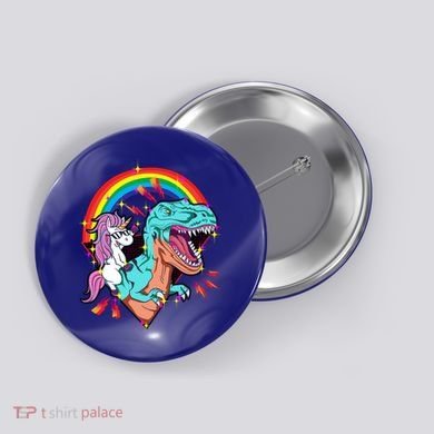 Unicorn Riding T Rex Rainbow Synthwave Dinosaur Gift Button