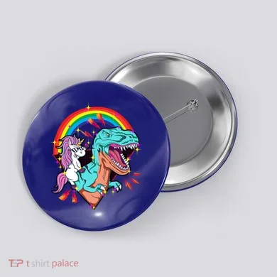 Unicorn Riding T Rex Rainbow Synthwave Dinosaur Gift Button