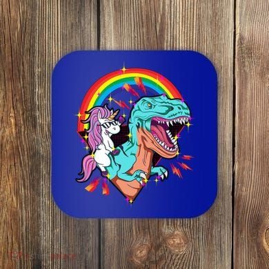 Unicorn Riding T Rex Rainbow Synthwave Dinosaur Gift Coaster