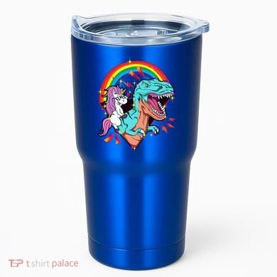 Unicorn Riding T Rex Rainbow Synthwave Dinosaur Gift Tumbler