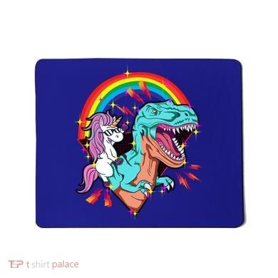 Unicorn Riding T Rex Rainbow Synthwave Dinosaur Gift Mousepad