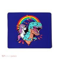 Unicorn Riding T Rex Rainbow Synthwave Dinosaur Gift Mousepad thumb 0