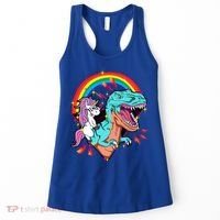 Unicorn Riding T Rex Rainbow Synthwave Dinosaur Gift Women's Tank Top thumb 0