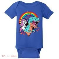 Unicorn Riding T Rex Rainbow Synthwave Dinosaur Gift Baby Bodysuit thumb 0