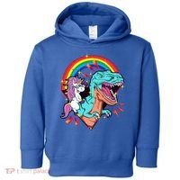 Unicorn Riding T Rex Rainbow Synthwave Dinosaur Gift Toddler Hoodie thumb 0
