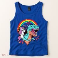 Unicorn Riding T Rex Rainbow Synthwave Dinosaur Gift Tank Top thumb 2
